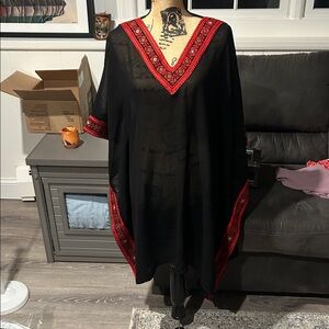 Black Kaftan with Red Embroidery